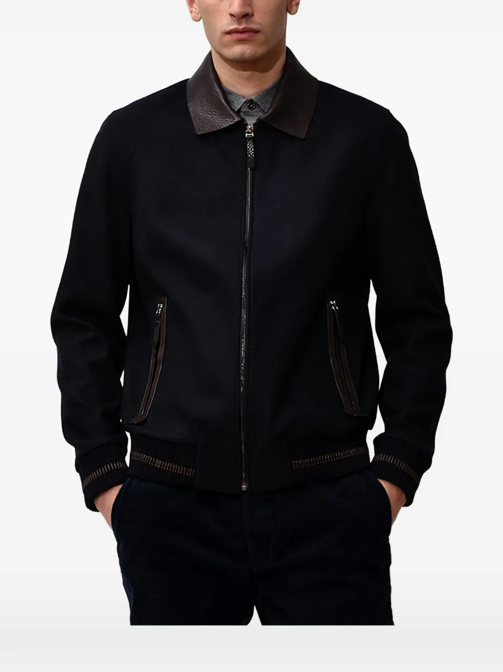 Poche Paris Zip-up Jacket In Black