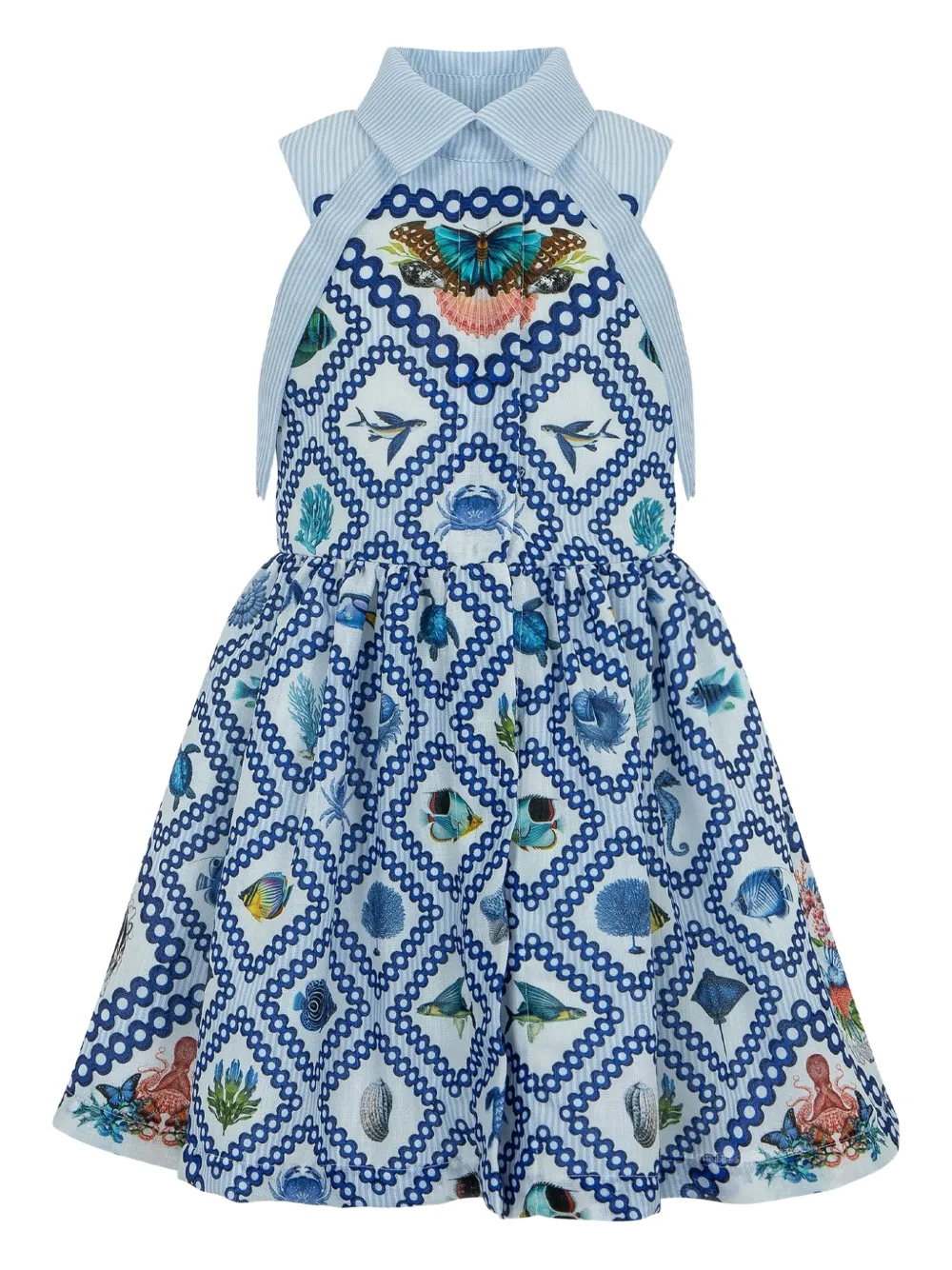 Lapin House x Mary Katrantzou robe rayée à imprimé papillon - Bleu