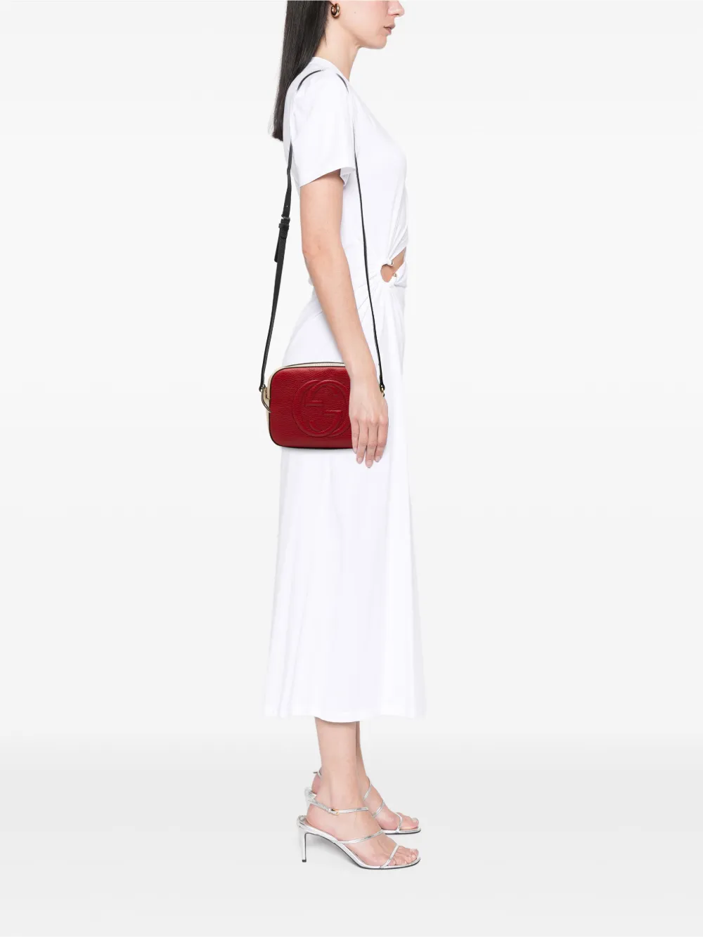 Gucci Pre-owned 2016-2025 Small Tricolor Leather Soho Disco Crossbody Bag in Red, view 2