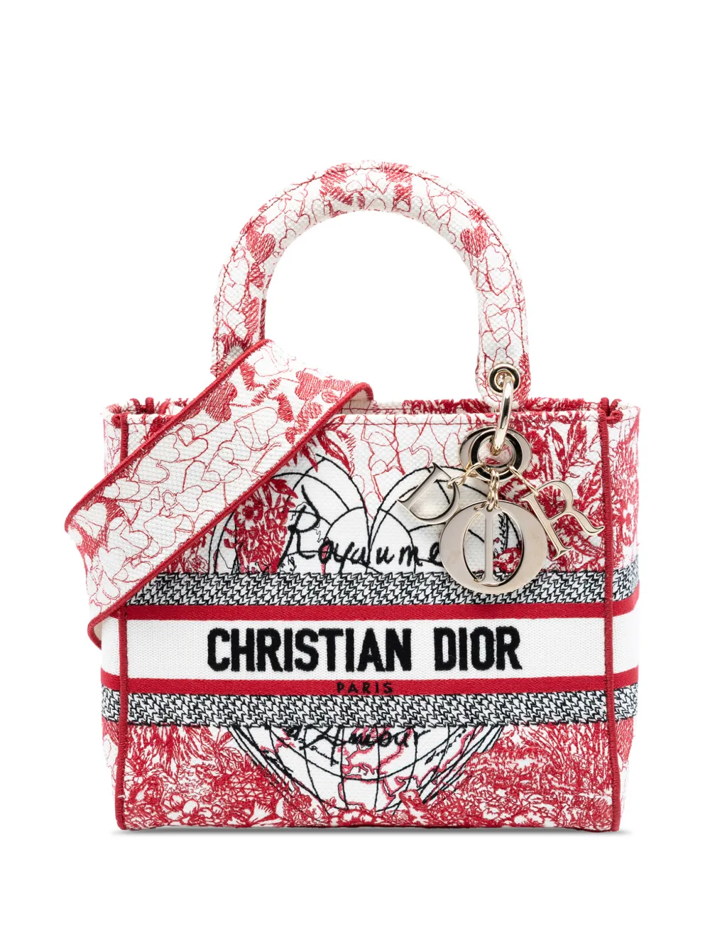 Christian Dior Pre-Owned 2021 DiorAmour Medium Embroidered Canvas Royale Lady D Lite satchel - Rosso
