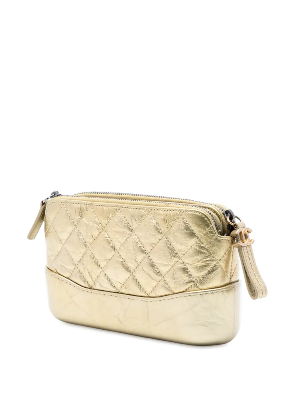 2018 Quilted Metallic Aged Calfskin Gabrielle Clutch With Chain Shoulder Bag