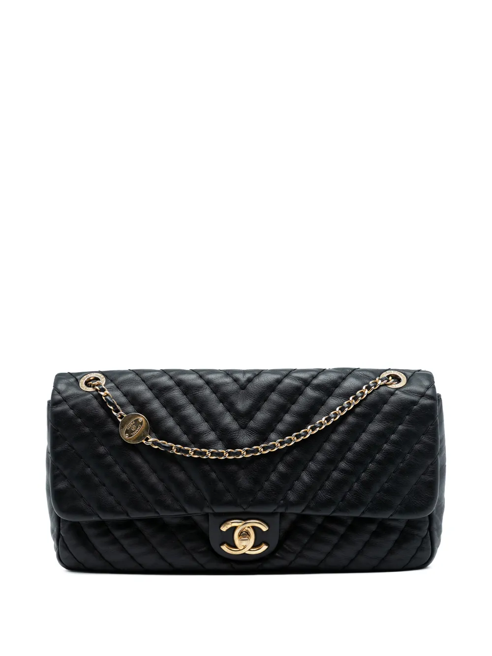 CHANEL Pre-Owned 2012 Jumbo Chevron Iridescent Calfskin Surpique Flap shoulder bag - Nero