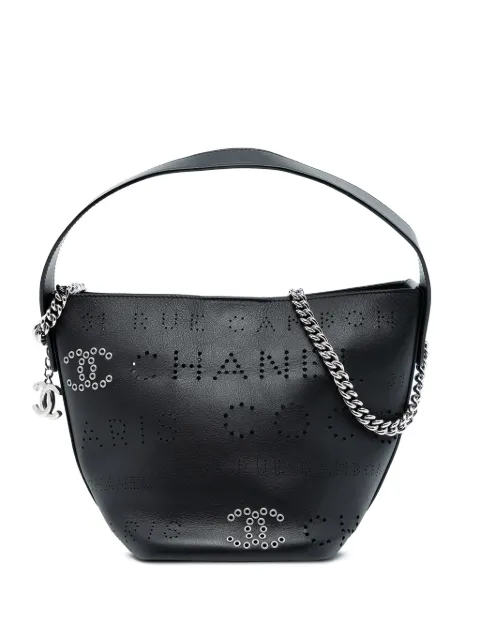 CHANEL Pre-Owned 2019 Small Perforated Calfskin Logo Eyelet bucket bag