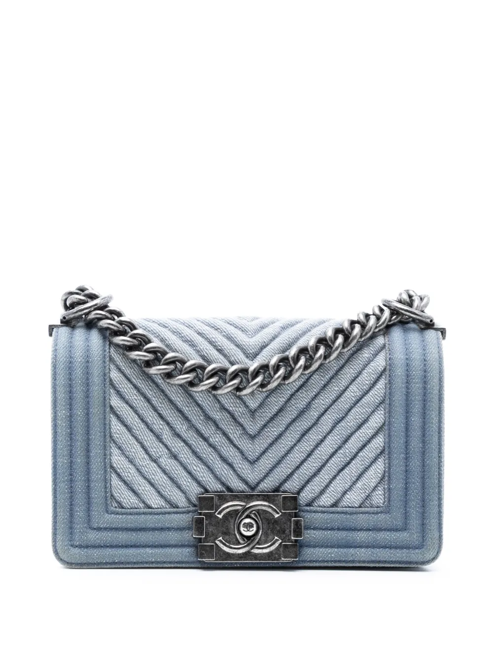 CHANEL Pre-Owned 2014-2015 Small Chevron Denim Boy Flap crossbody bag - Blu