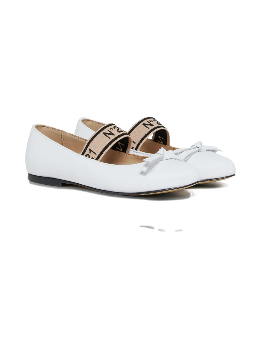 Nº21 Kids logo elastic-strap bow ballet flats - Bianco