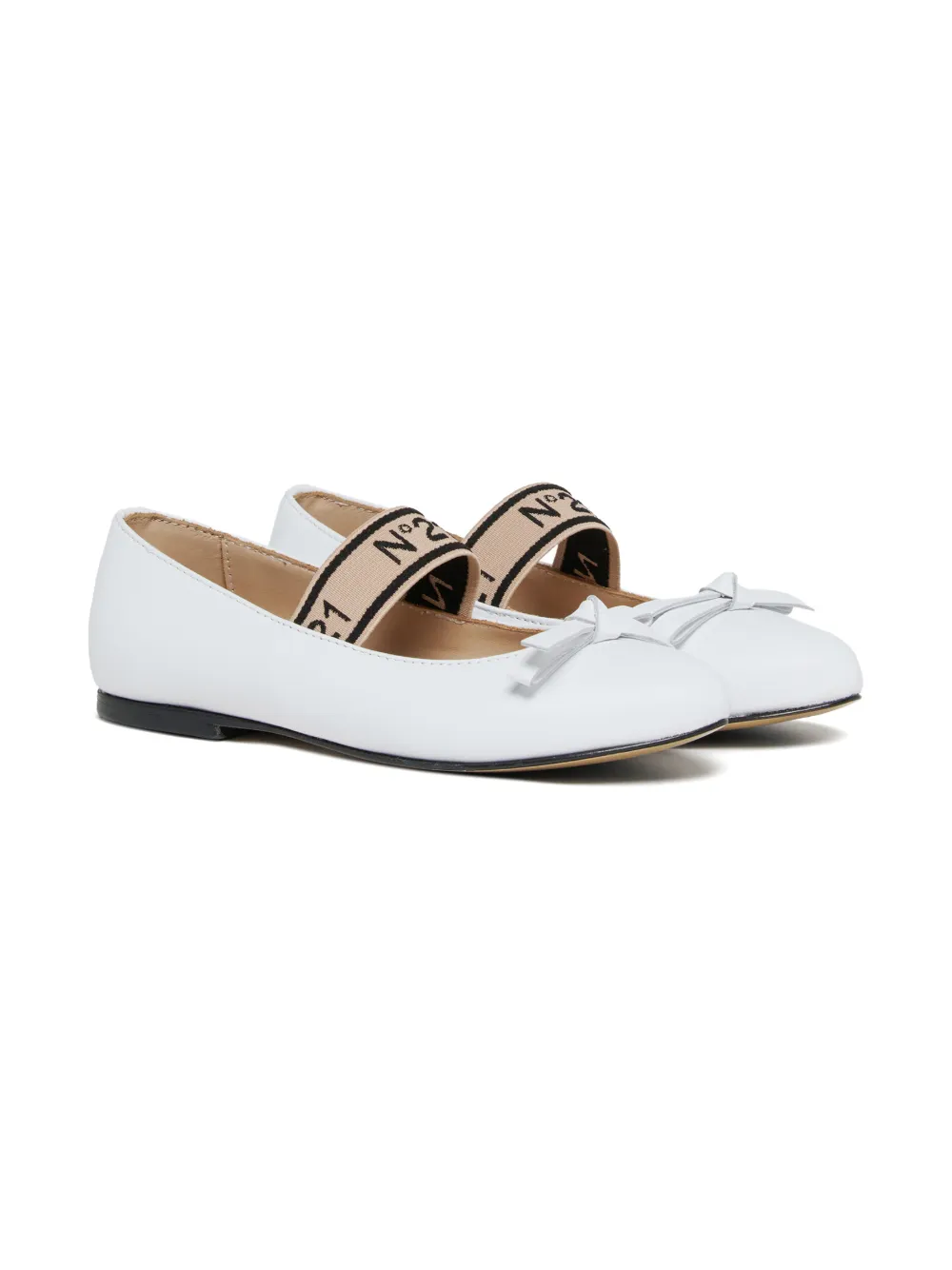 Nº21 Kids logo elastic-strap bow ballet flats - Bianco