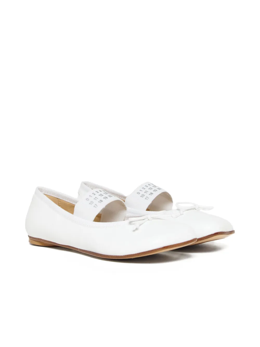 MM6 Maison Margiela Kids logo bow leather ballerinas - Bianco