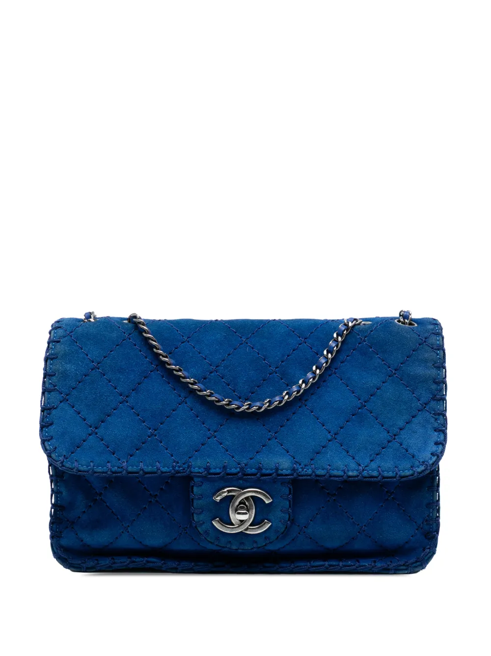 CHANEL Pre-Owned 2012-2013 Medium Quilted Suede Whipstitch Single Flap shoulder bag - Blu
