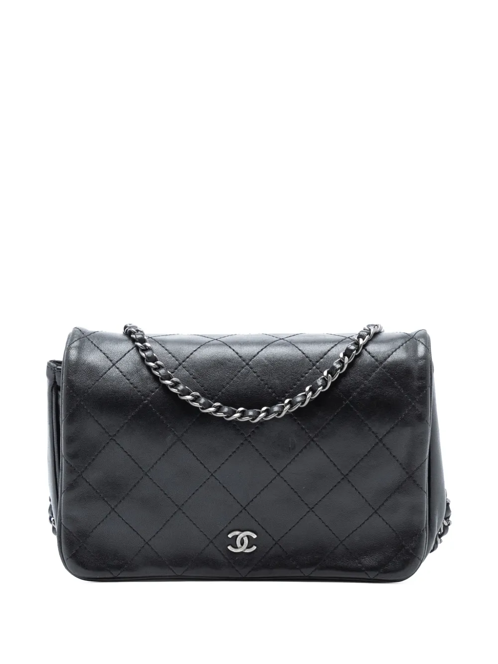 CHANEL Pre-Owned 2013-2014 CC Quilted Lambskin Full Flap Wallet on Chain crossbody bag - Nero