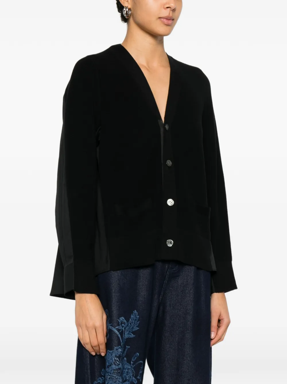  Sacai Panelled Cardigan - Black 