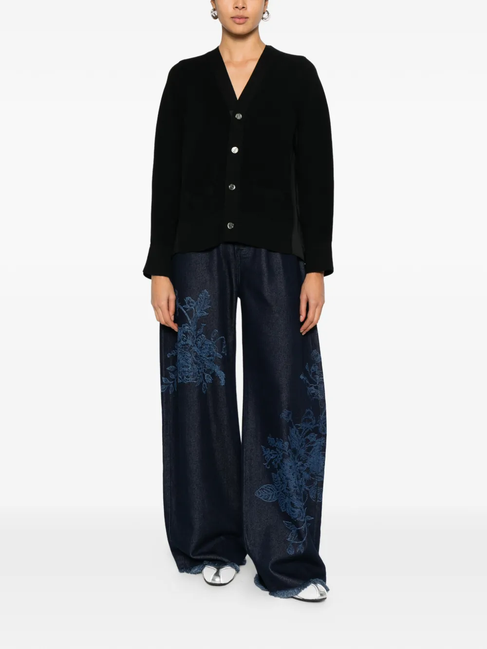  Sacai Panelled Cardigan - Black 
