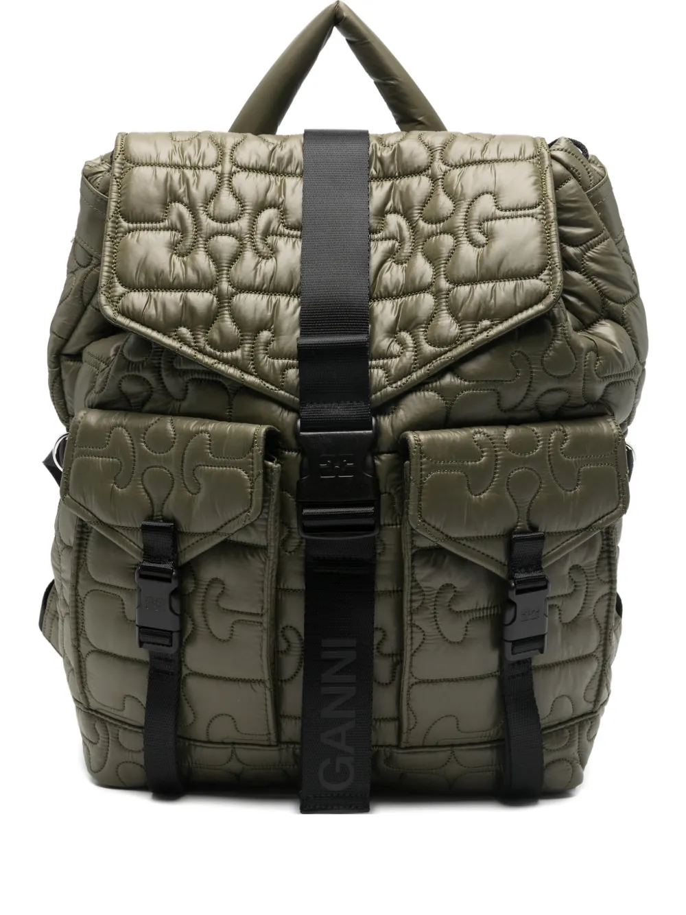 GANNI quilted flap-pocket backpack - Verde