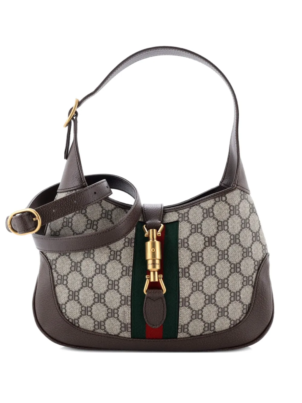 Pre-owned Balenciaga X Gucci The Hacker Project Jackie 1961 Bb Coated Canvas Small Hobo Bag In Brown