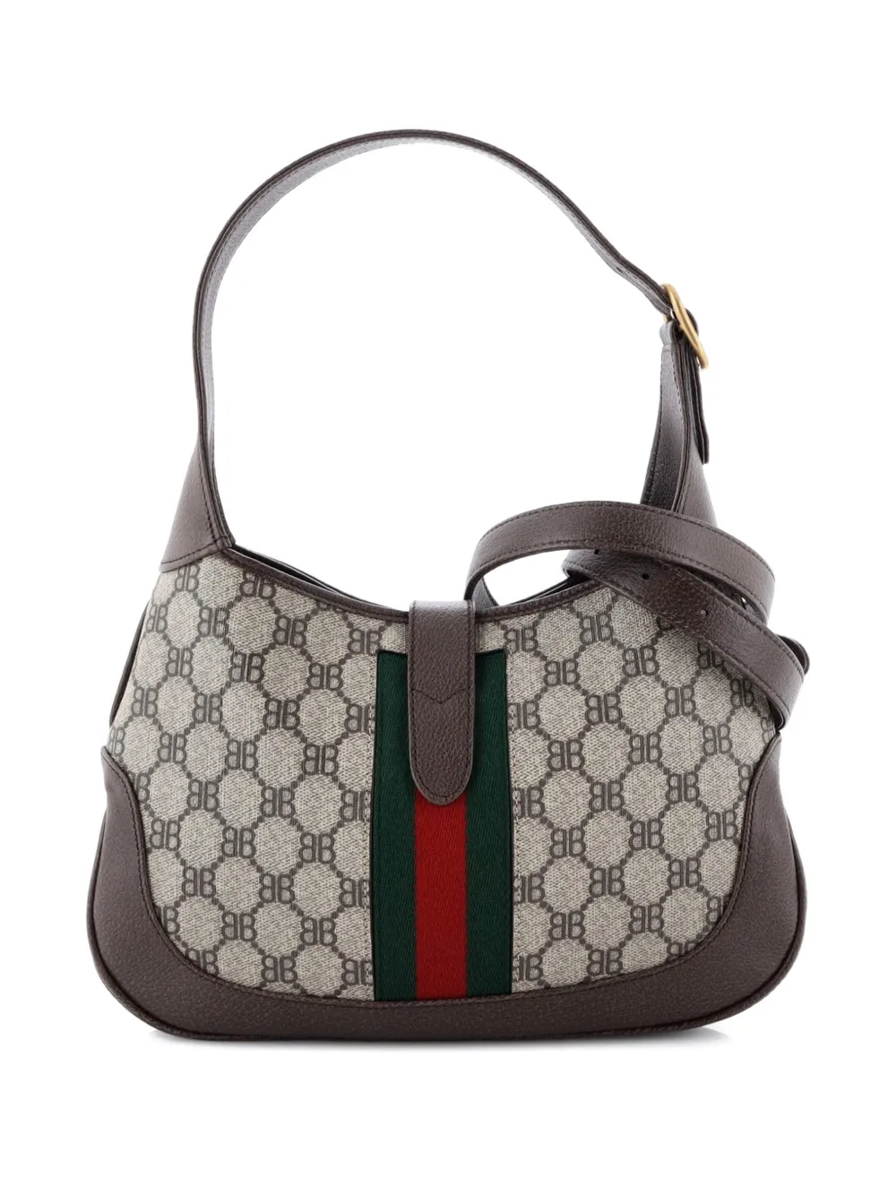 Pre-owned Balenciaga X Gucci The Hacker Project Jackie 1961 Bb Coated Canvas Small Hobo Bag In Brown