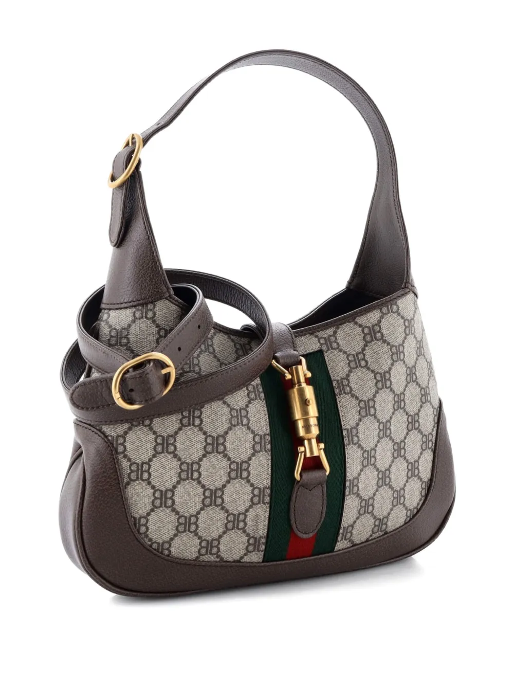 Pre-owned Balenciaga X Gucci The Hacker Project Jackie 1961 Bb Coated Canvas Small Hobo Bag In Brown
