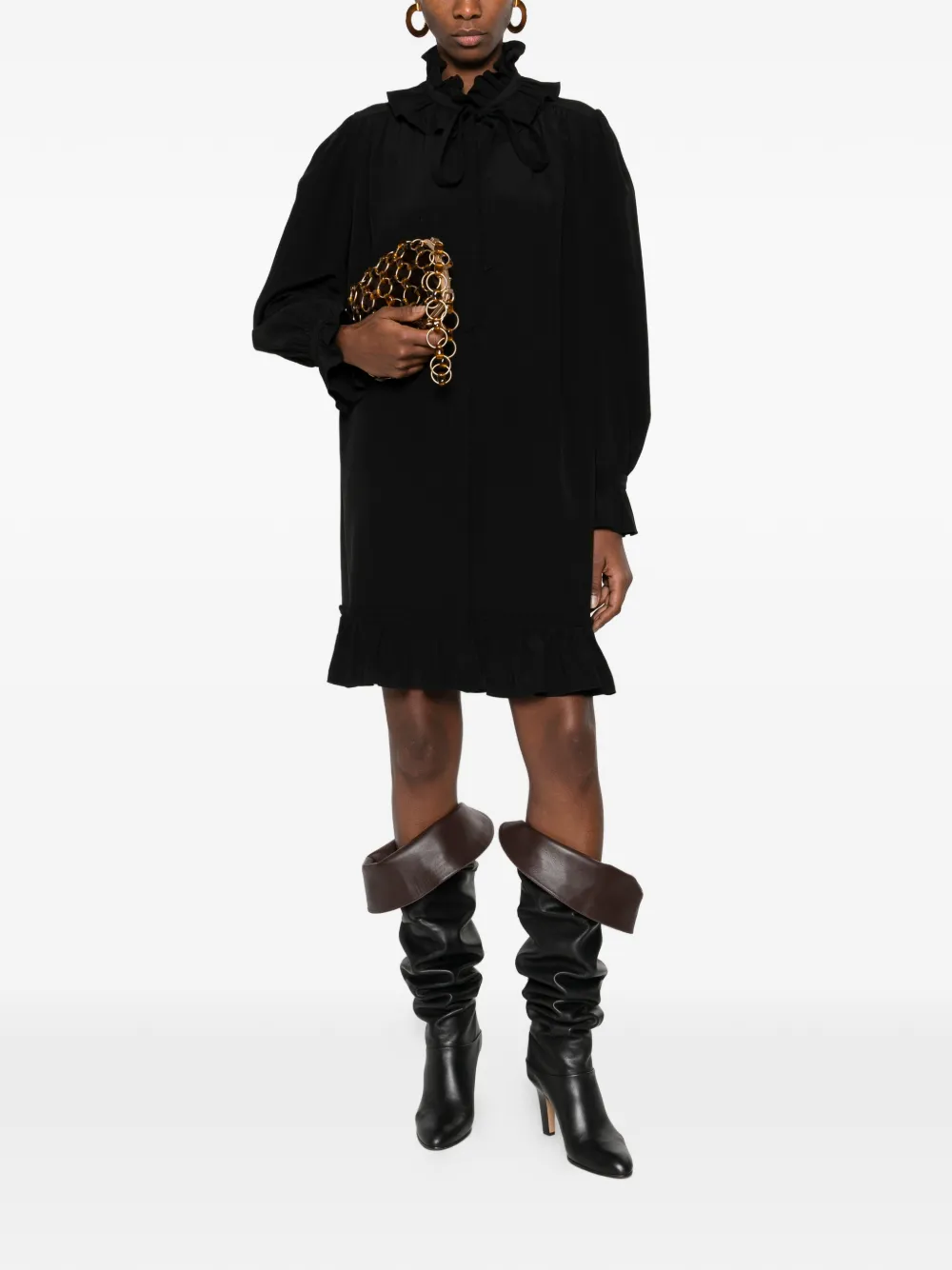 Chlo&eacute; Mini-jurk met ruches - Zwart