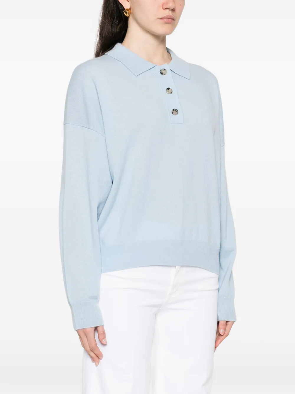  Allude Button Collared Polo Shirt - Blue 