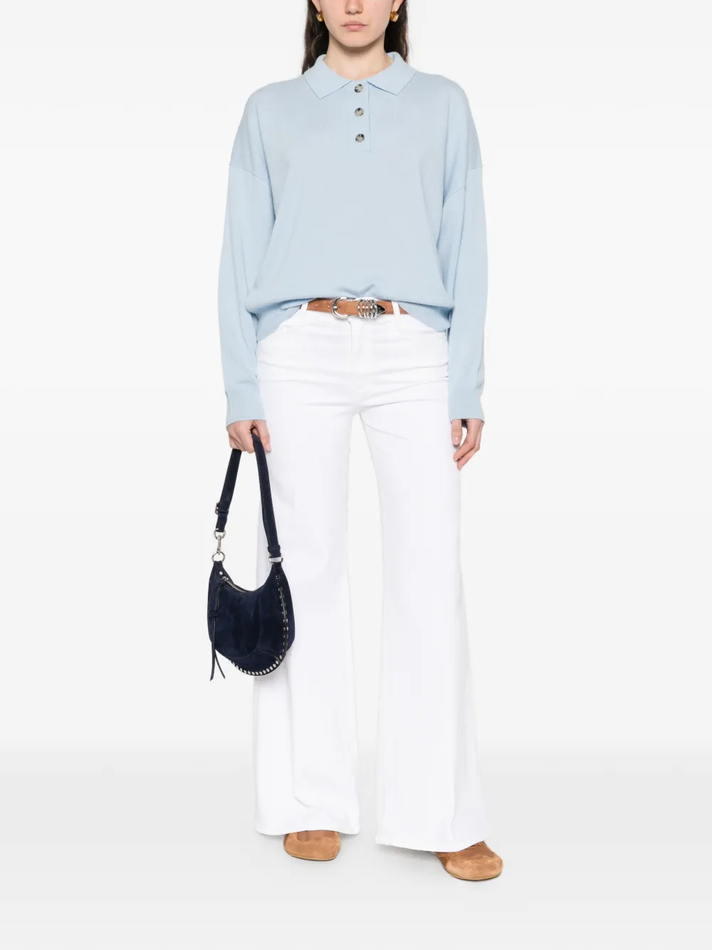  Allude Button Collared Polo Shirt - Blue 