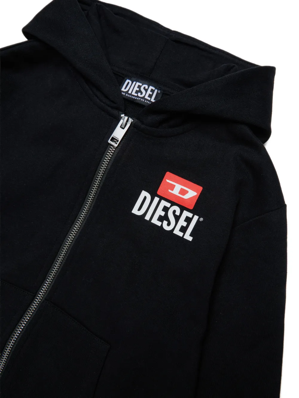 Diesel Kids Hoodie met rits en logo Zwart