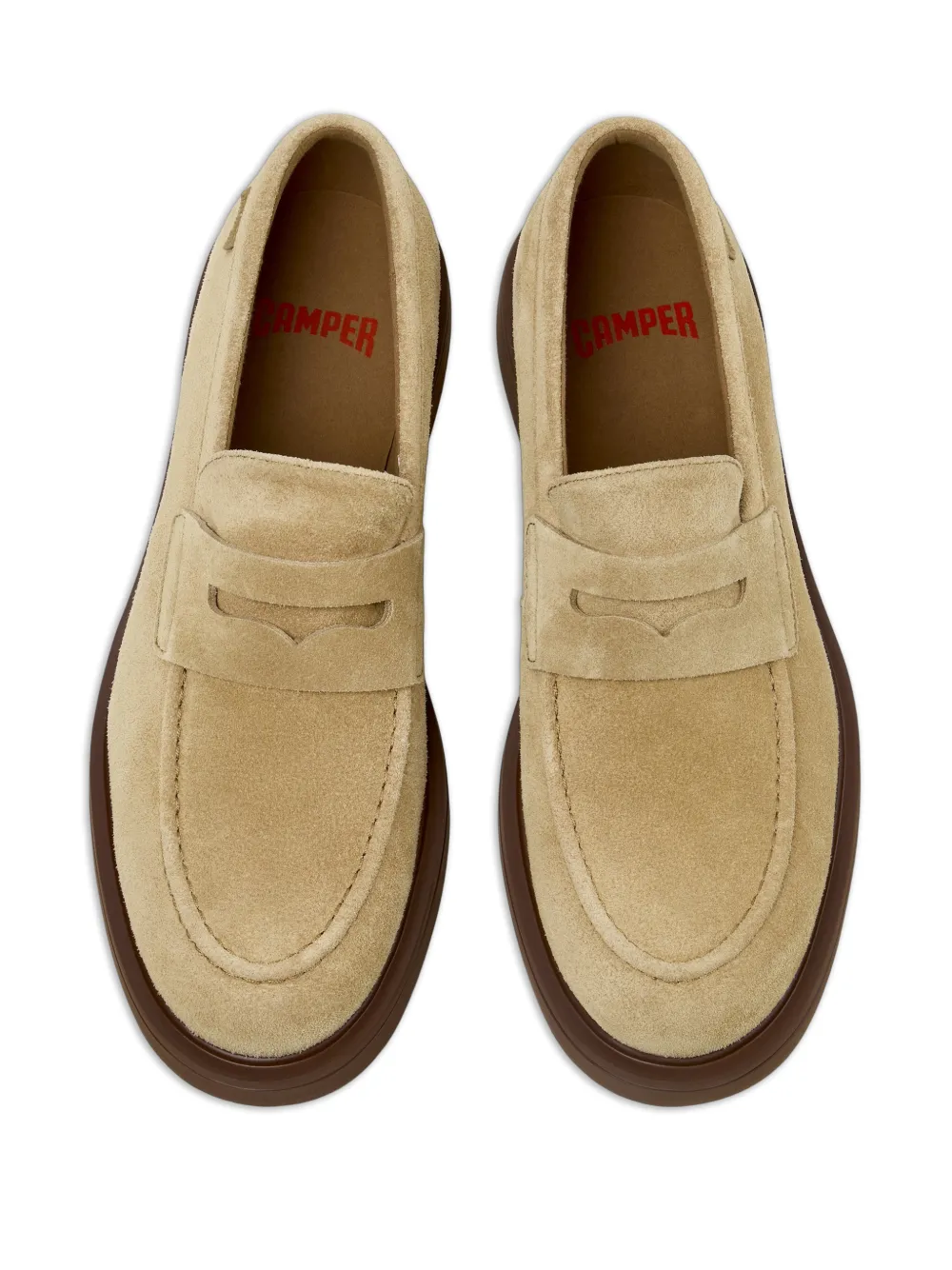 Camper Norman penny-detail suede loafers Beige