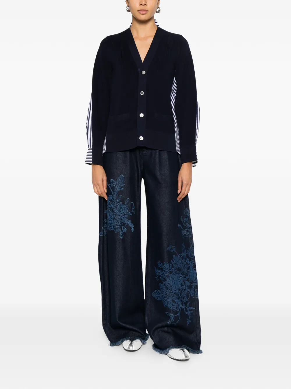  Sacai Panelled Cardigan - Blue 