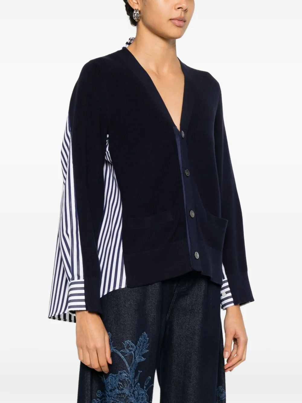  Sacai Panelled Cardigan - Blue 