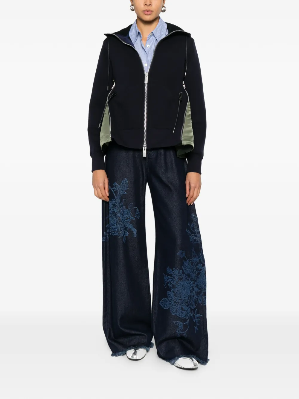 Sacai Hoodie met rits aan de bovenzijde - Blauw