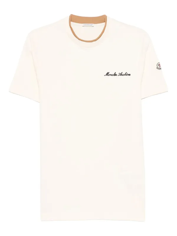 Moncler モンクレール　エンブロイダリデザインが素敵なTシャツ Moncler エンブロイダリー Tシャツ | ニュートラル | FARFETCH JP