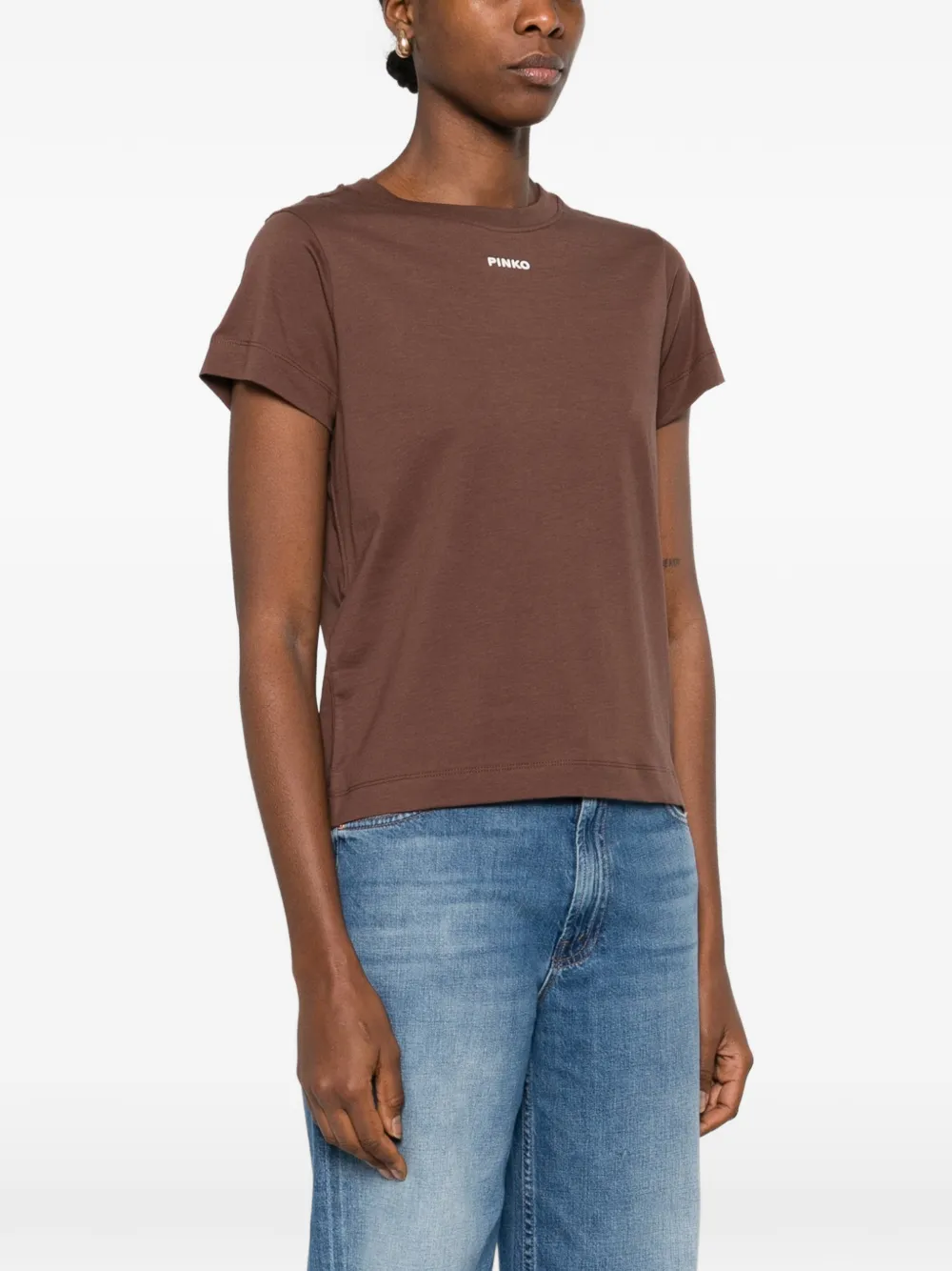 PINKO T-shirt met logoprint met ronde hals Bruin