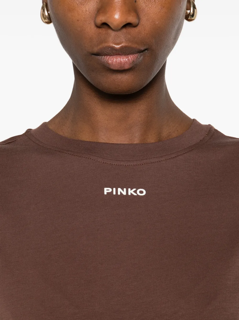 PINKO T-shirt met logoprint met ronde hals Bruin
