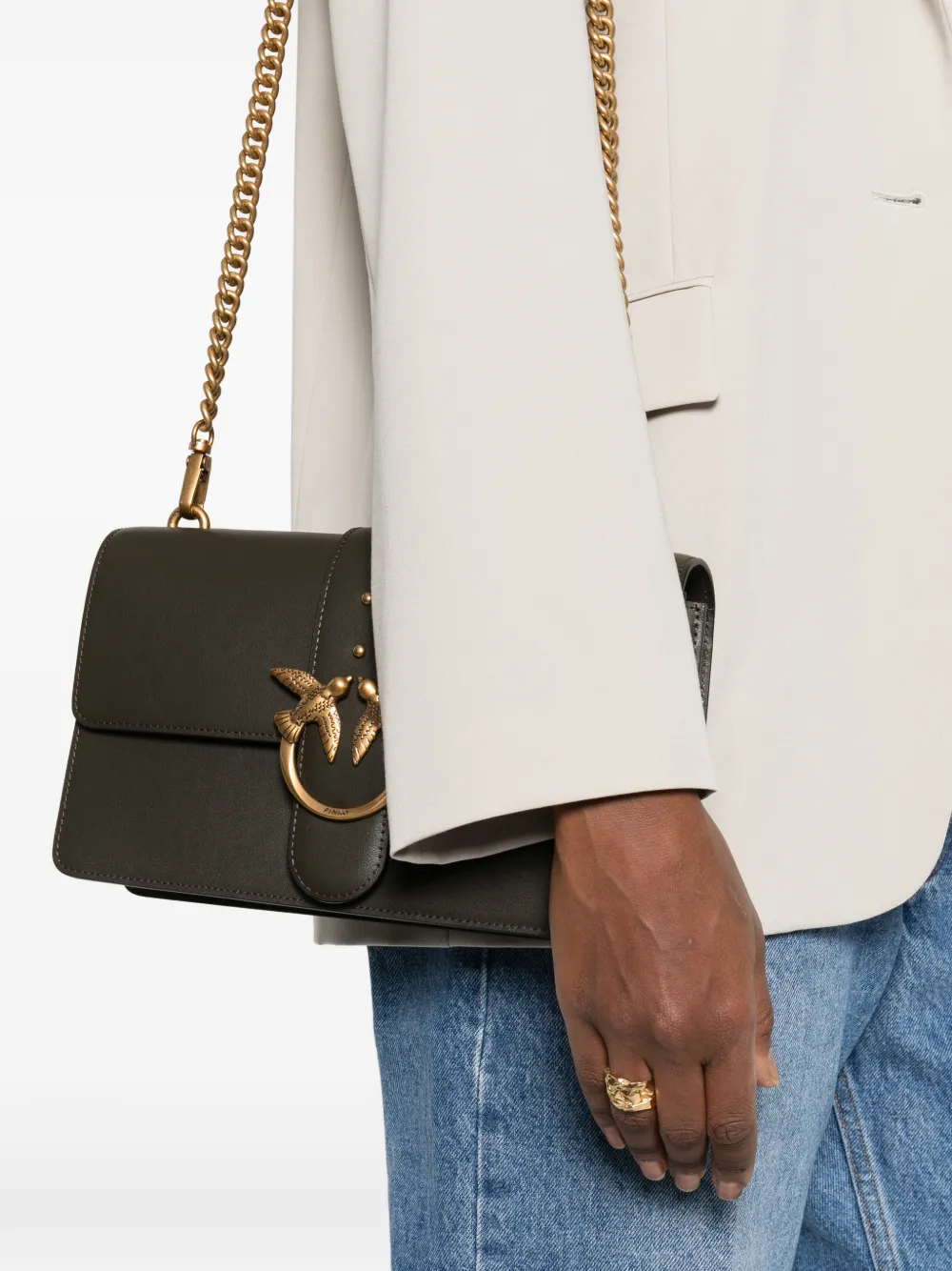 PINKO Love Bag One medium leren schoudertas - Bruin