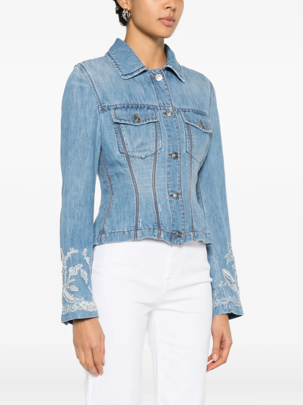  Ermanno Scervino Embroidered Denim Jacket - Blue 