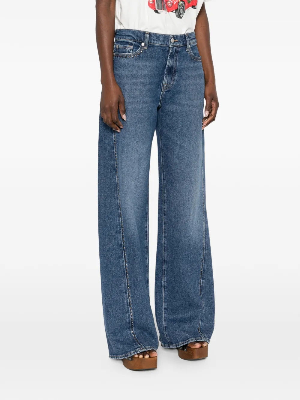  7 For All Mankind Twisted Lotta Studded Jeans - Blue 