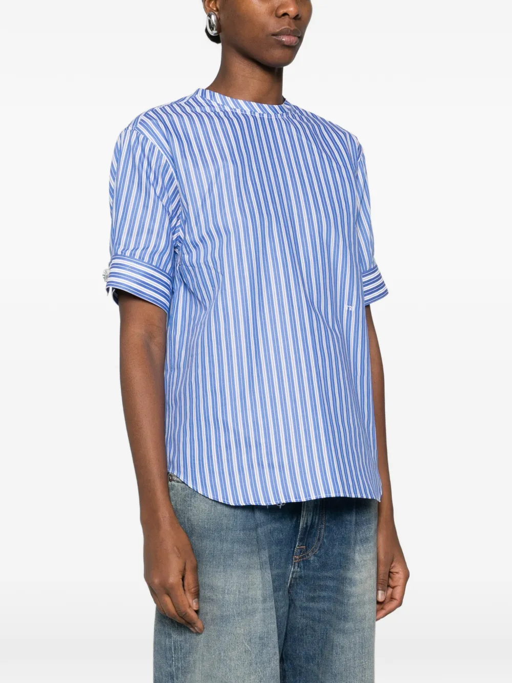  Nº21 Striped Short-sleeve Blouse - Blue 