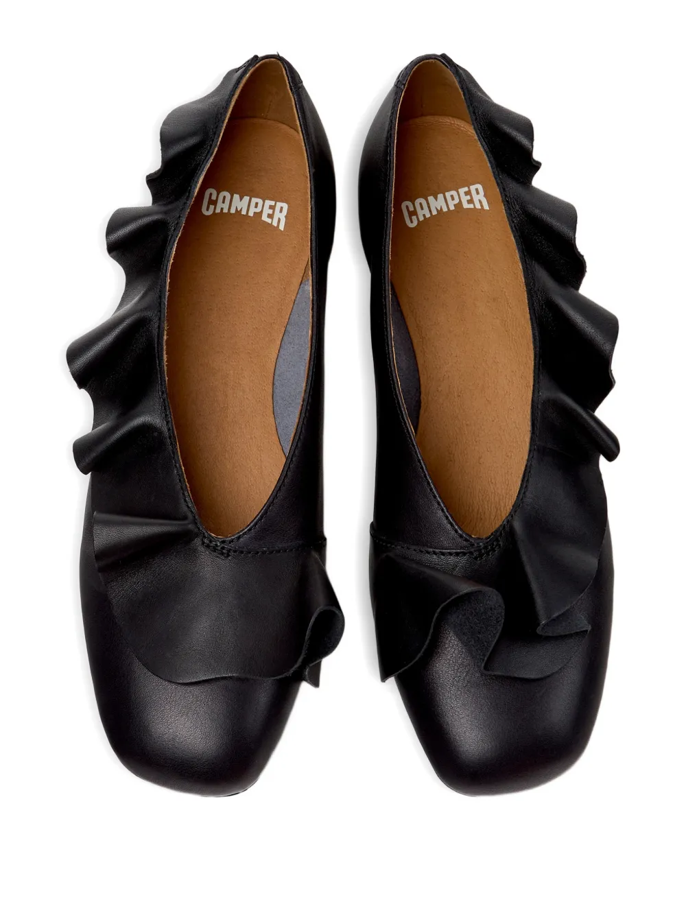 Camper Casi Myra ruffled ballerinas Zwart