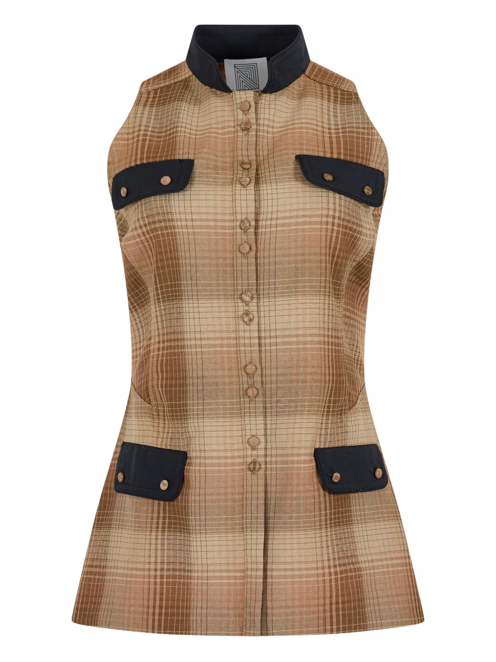 Rosie Assoulin Emotionally Vested plaid button top - Neutrals