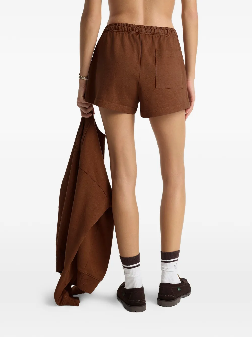  Sporty & Rich Soho Disco Elasticated Waist Shorts - Brown 