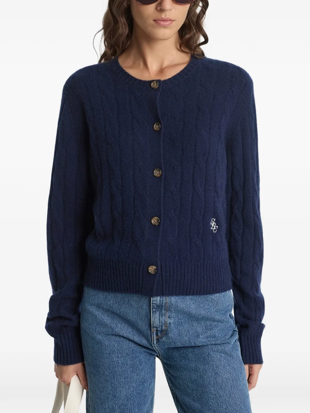 Sporty & Rich SRC kabelgebreid vest met knoop Blauw