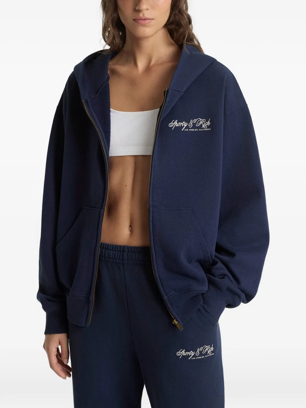 Sporty & Rich International zip hooded hoodie - Blauw