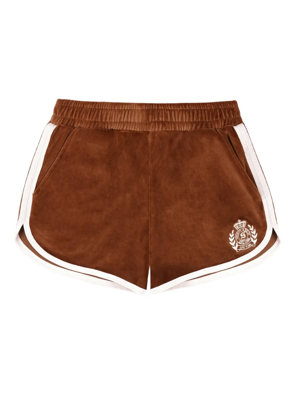 Sporty & Rich NY Crest contrasting trims logo track shorts - Marrone