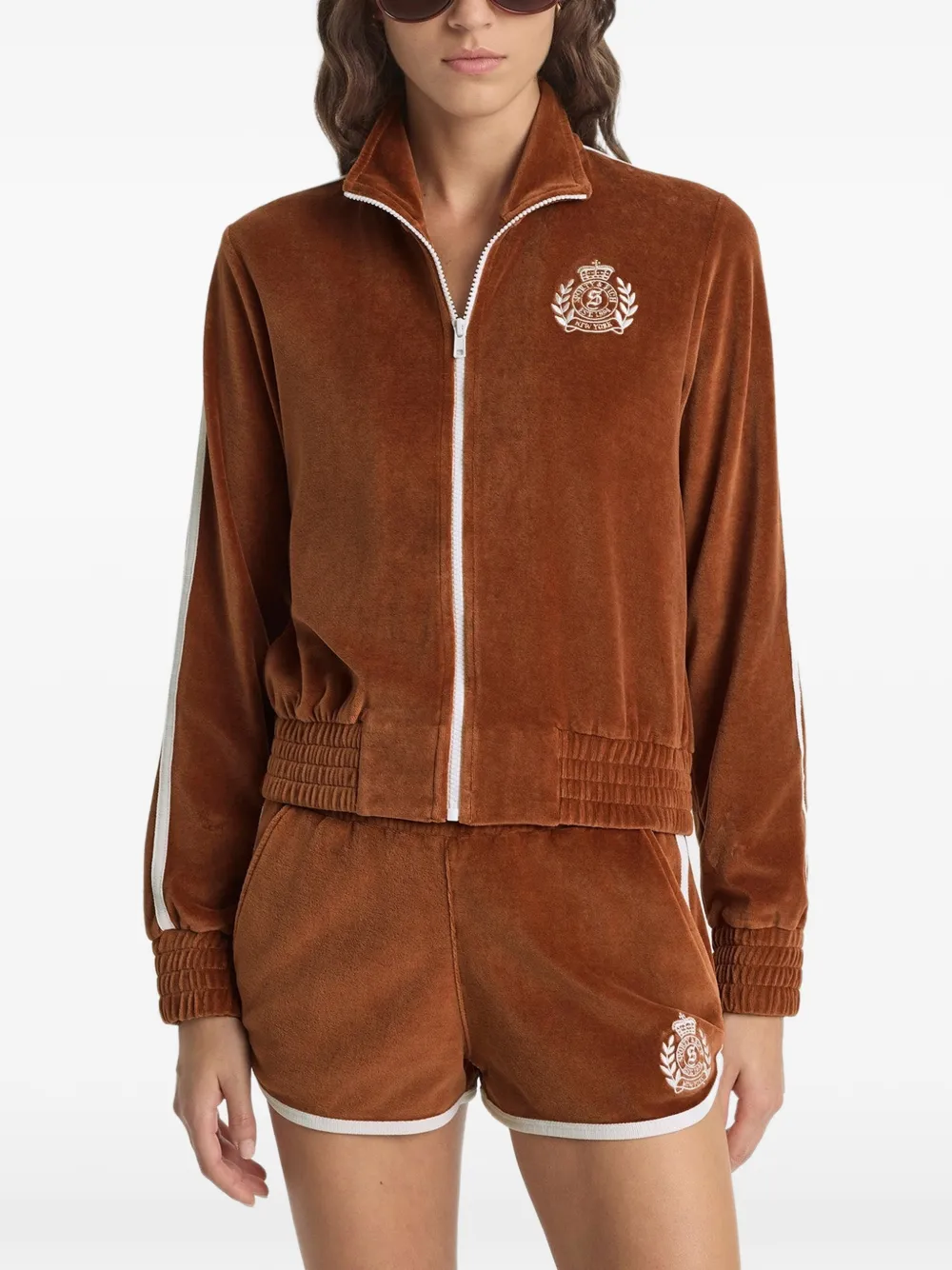 Sporty & Rich NY Crest trainingsshorts met contrasterende afwerking en logo Bruin
