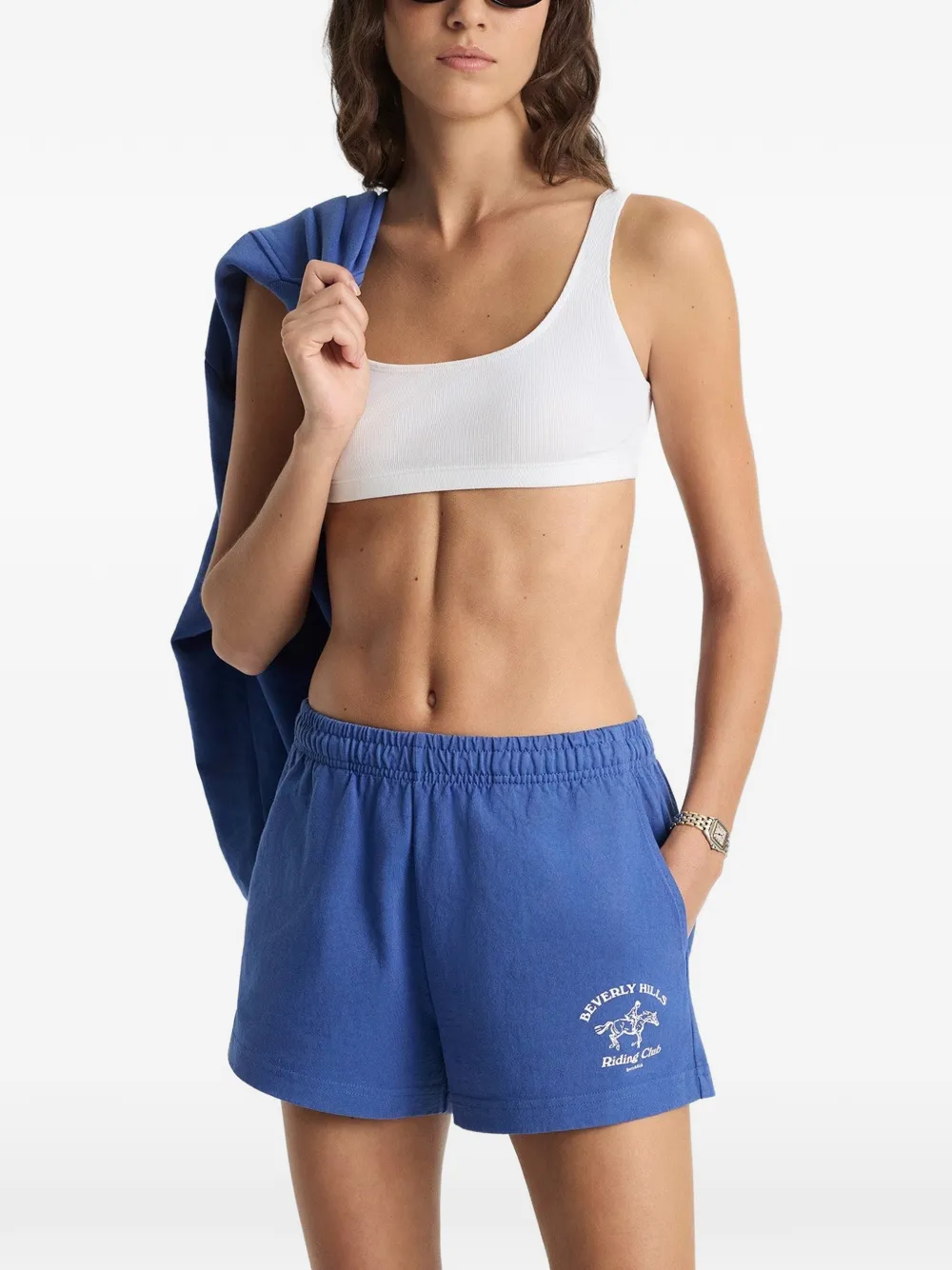 Sporty & Rich BH Riding Club shorts met trekkoord en print Blauw