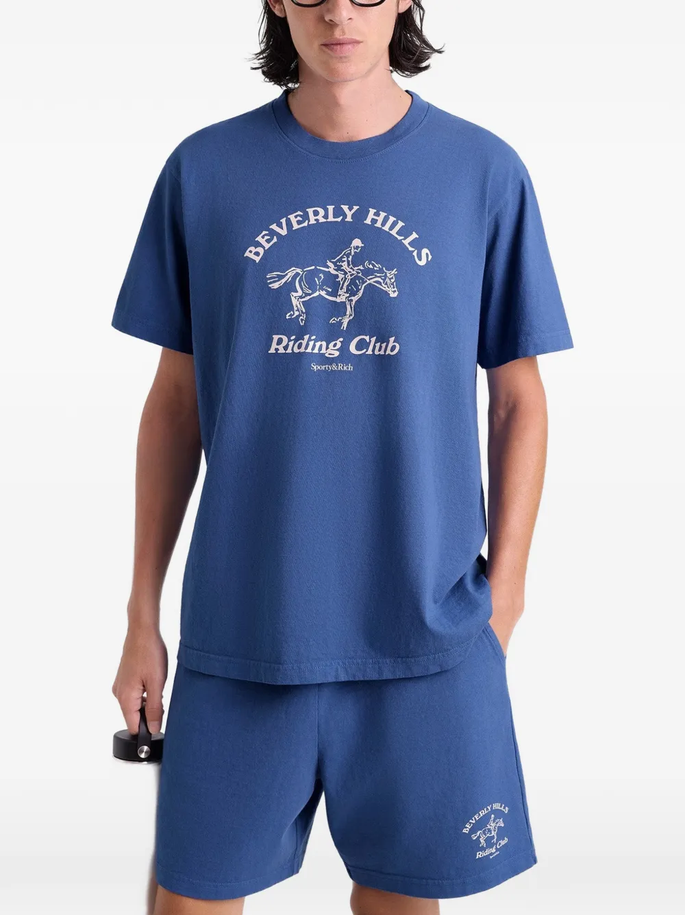 Sporty & Rich BH Riding Club shorts met grafische print Blauw