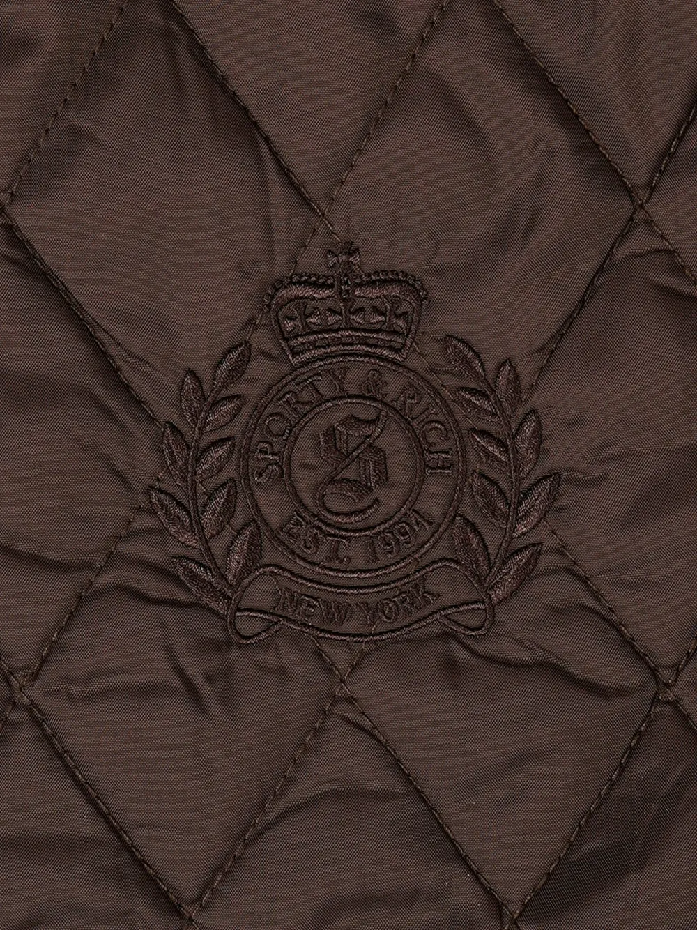 Sporty & Rich NY Crest gewatteerd jack met geborduurd logo Bruin