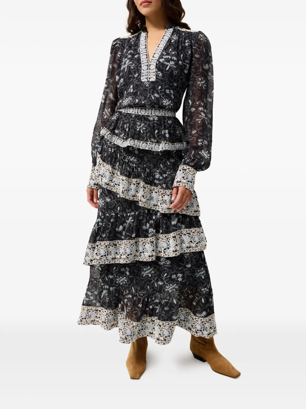 Marie Oliver Paislee floral-print maxi skirt - Blauw