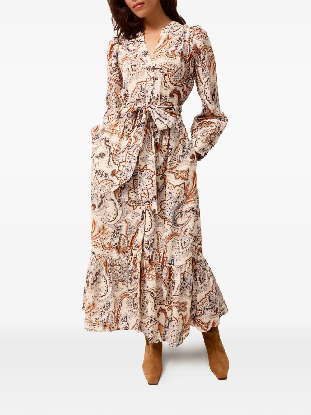Marie Oliver paisley-print belted maxi dress - Beige