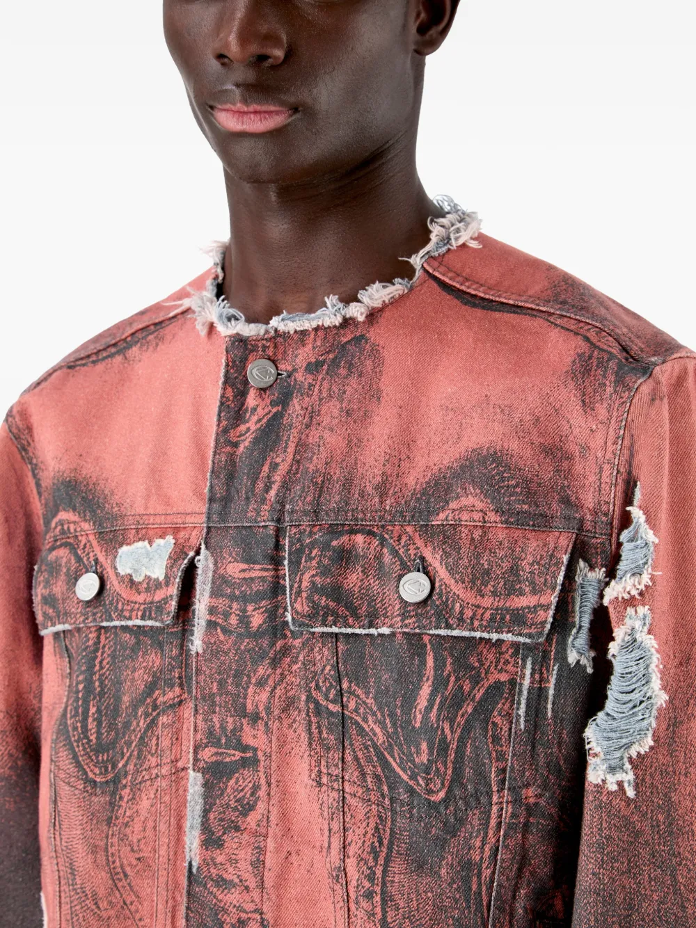 CamperLab Denim jack met knoopsluiting en gerafeld effect Oranje