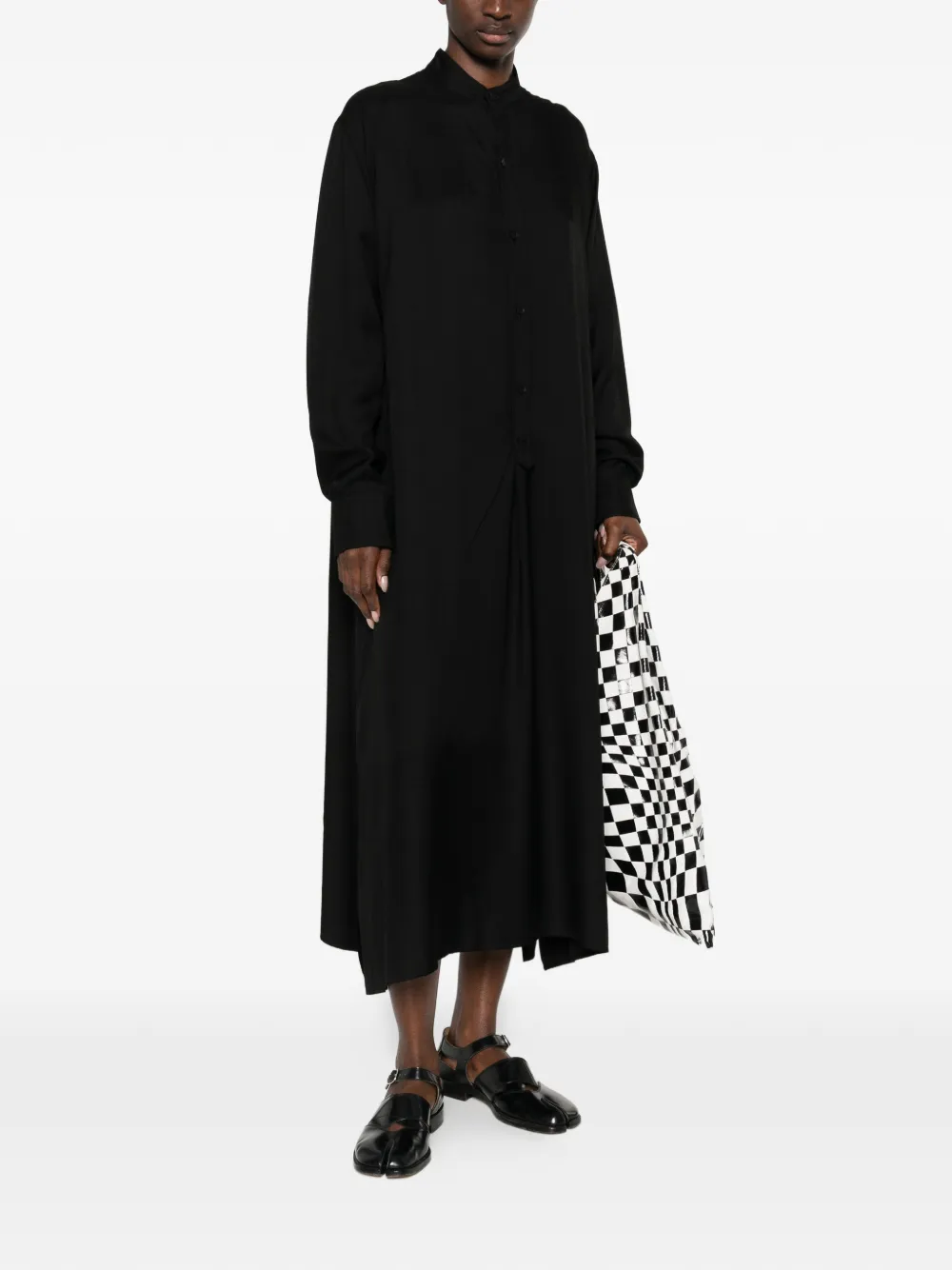 Yohji Yamamoto band-collar shirt midi dress - Zwart