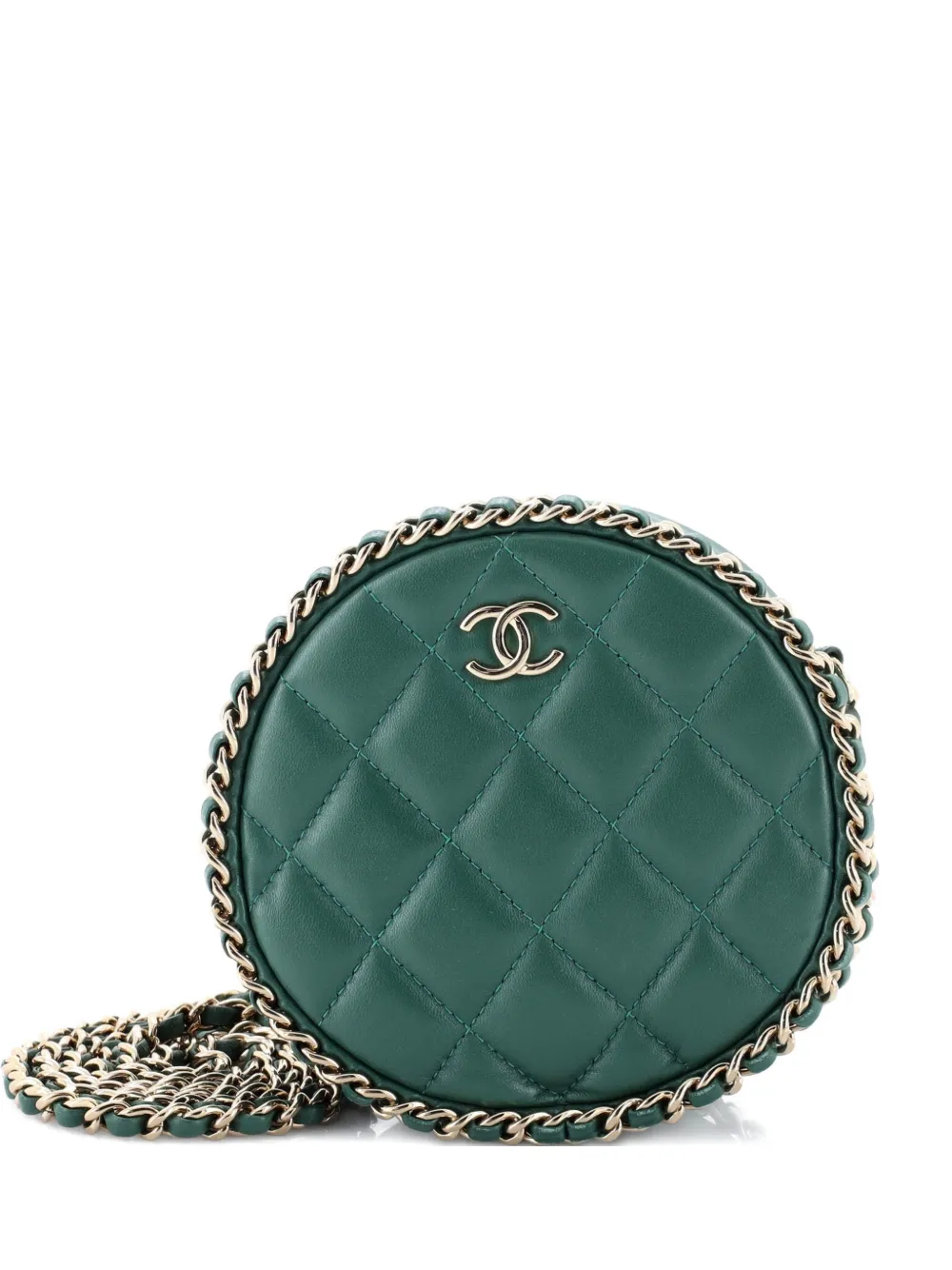 CHANEL Pre-Owned Clutch tonda in pelle di agnello trapuntata con catena - Verde
