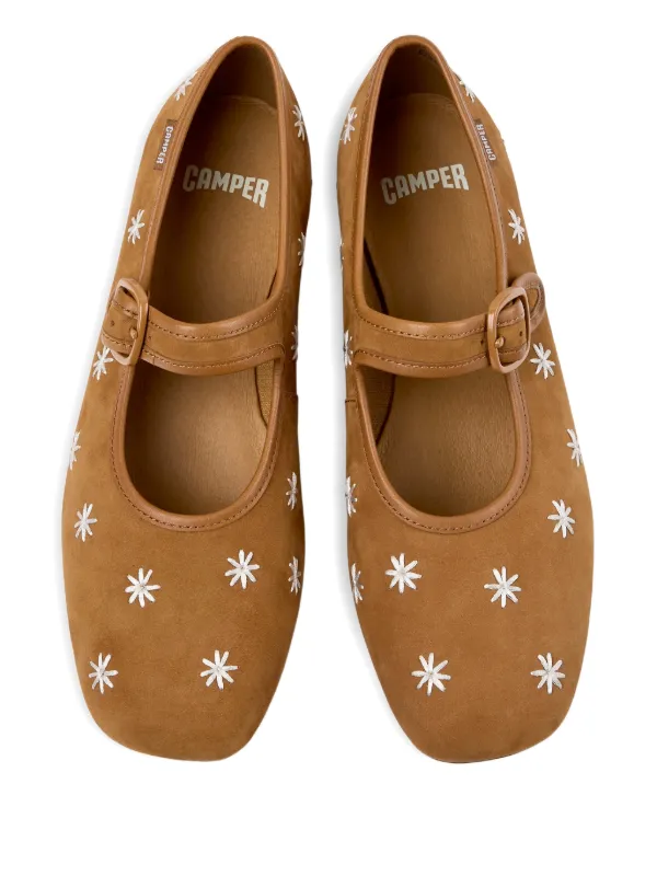 Camper Casi Myra floral-detail Ballet Flats | Brown | FARFETCH